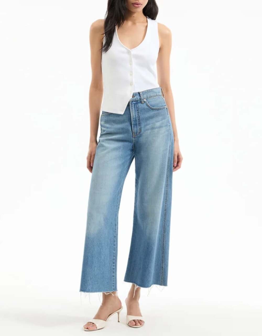 Veronica Beard Taylor High Waist Crop Wide Leg Jeans in Enough Said Raw Hem 28